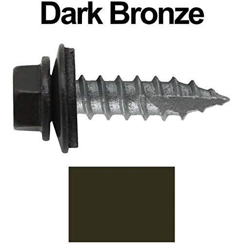 14 x 1 Dark Bronze Metal Roofing Screws - Hex Washer Head- Self-Starting/Tapping - EPDM Washer. 1 x 250 Count Bag - 250 Screws - color: DARK BRONZE, size: 1"