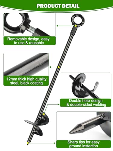 12 Pcs 30" Long Ground Anchors Shed Anchors Kit with 3/16" Galvanized Cable & Turnbuckles & Carabiners, Heavy Duty Earth Anchors for Sheds Trees Trampoline Greenhouse Swing Set Tent - size: 12PCS
