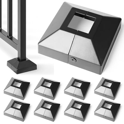 Aluminum Deck Railing Post Base Cover, Split Type, 1.25" x 1.25", 8 Pack, Black - size: Post-1.25'' Base-3.5''