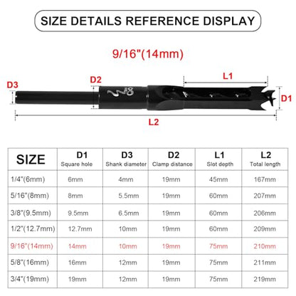 SaferCCTV Square Hole Drill Bit Set for Wood, Bearing Steel Hardness Sharp Mortise Drill Bit 9/16-Inch Woodworking Mortising Drill Bit - size: 9/16In