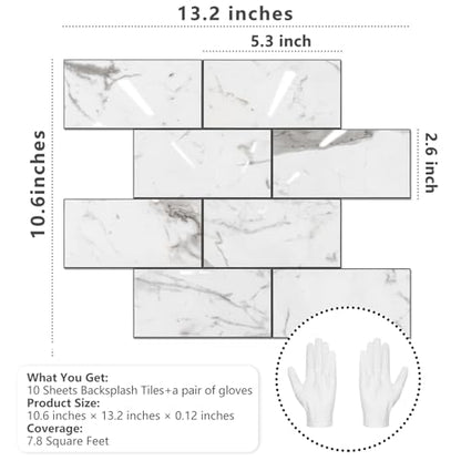STICKGOO Subway Tile Peel and Stick Backsplash, Glossy White Marble PVC Self Adhesive Tile Backsplash, Stick on Tile for Kitchen and Bathroom(10 Sheets) - color: Glossy Grey Marble