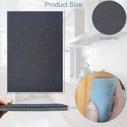 20 PCS 3 x 4 Inch 3000 Grit Sanding Sponge, Ultra Fine Sanding Sponges Pads, Soft Foam Hand Sander Block Wet Dry Sandpaper for Model Drywall Metal Wood Furniture Polishing - style: 3000 Grit