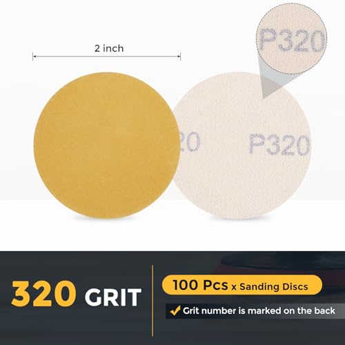 HARFINGTON 100 Pcs 2 Inch Sanding Discs 320 Grit Yellow Aluminum Oxide - size: 2 Inch(320 Grit)