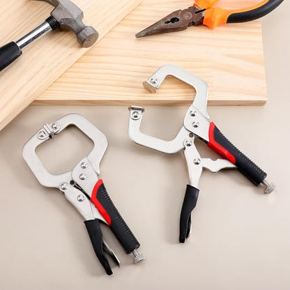 4 Pcs 6 Inch C Clamp Locking Pliers Vise Grip Clamps Heavy Duty Vise Grip Welding Clamp With Swivel Pads for Woodworking, Welding, Building,Home,Metalworking,Auto Repair - size: 6 Inch,Set of 4,Black