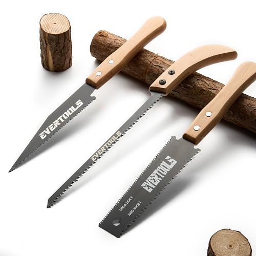 Japanese Hand Saw Set, 3-Piece Pull Saw with 6" Ryoba, 6" Flush Cut & 8" Pruning Blade, SK5 Steel for Woodworking, Trim, Wood Cutting