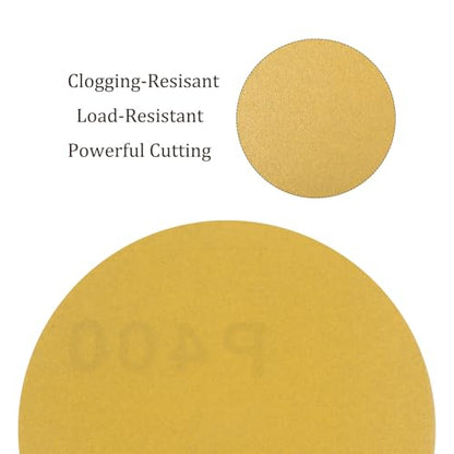 100pcs No Hole Sanding Discs- [ 3 Inch 400 Grit ] Round Hook and Loop Grip Sanding Pads Sandpaper for Automotive Woodworking Metal Polishing Use| Gold, Aluminum Oxide - size: 400 grit