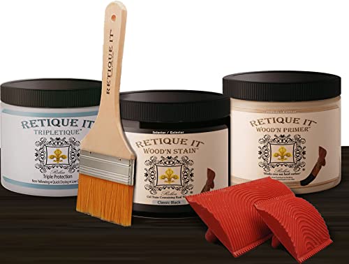 Retique It Liquid Wood Countertop Kit with Wood Gel Stain - Genuine Wood Finished countertops (24 oz (Island), 10 Classic Black) - color: 10 Classic Black, size: 24 oz (Island)