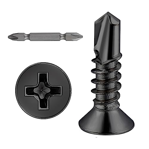 Wensilon（500pcs）#8×5/8”for Sheet Metal Self-Tapping Screws 410 Black Stainless Steel Flat Head High-Strength Quick self-Drilling Screws - color: Black, size: #8X5/8"