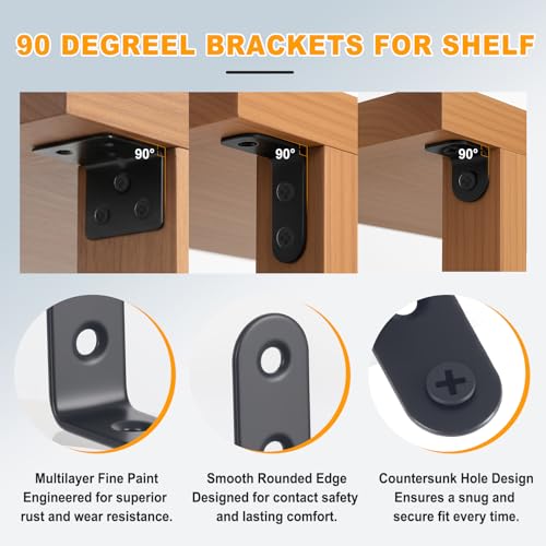 24PCS Stainless Steel L Brackets, Heavy Duty Corner Braces for Wood Furniture & Shelves, 5-Size Black Metal Angle Brackets with Screws(0.79/1.2/1.4/1.57/1.97inch) - size: 100PCS 5 Sizes L Brackets-Black