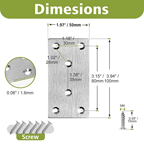 100 x 50 x 2mm Flat Mending Plate - Stainless Steel - Silver - 12Pcs - color: Silver, size: 100 x 50 x 2mm