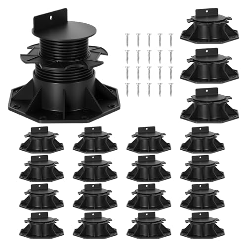 20Pack Adjustable Deck Support Base – Heavy Duty 4600LBS Load Capacity PP Pedestal System, Easy Leveling Joist Support for Patio, Walkway, Shed, Outdoor Wood & Composite Flooring Black