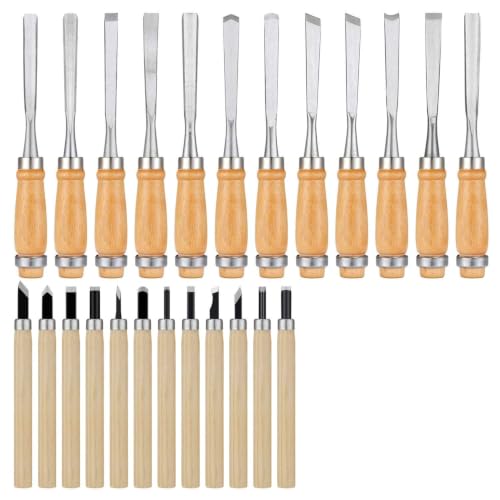 Calary 24Pcs Wood Carving Chisel Set - Kit Including Small and Large Size Wood Carver Set