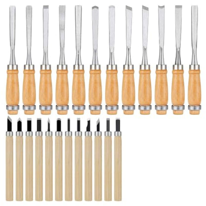 Calary 24Pcs Wood Carving Chisel Set - Kit Including Small and Large Size Wood Carver Set