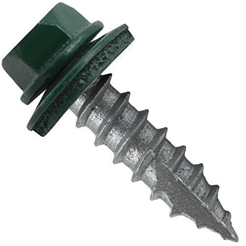 14 x 1 Ivy Green Metal Roofing Screws - Hex Washer Head- Self-Starting/Tapping - EPDM Washer. 1 x 250 Count Bag - 250 Screws - color: IVY GREEN, size: 1"