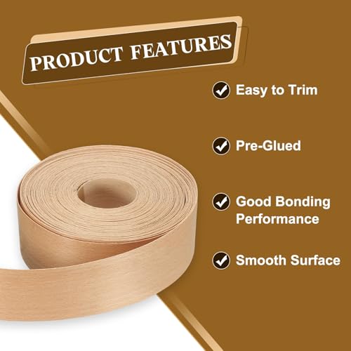 uxcell 2 Inch x 49ft Wood Veneer Edge Banding, Pre-Glued Flexible Beech Edging Strips, Iron on with Hot Melt Adhesive Wood Tape for Cabinet Repair and Furniture Restoration - size: 2 Inch x 49ft