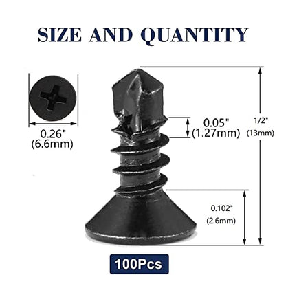 #6 x 1/2" Sheet Metal Screws 100Pcs 410 Stainless Steel Flat Head Fast Self Tapping Screws Black Oxide by SG TZH - size: #6 x 1/2"