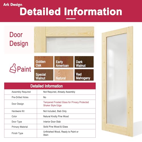 Interior Door,1-Lite Glass Doors,Wood Door Slab,30x80 Barn Door - size: 30" x 80"