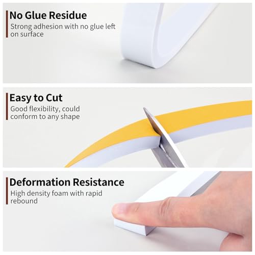 Yotache White Foam Strips Tape with Adhesive 2 Rolls 1" x3/8" - size: 1"x3/8"x13FT