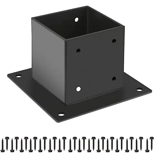 4×4 Post Base, Deck Post Brackets,Inner Size 3.5"x3.5" Thick Steel Fence Post Anchor Base,Heavy Duty Metal Black Powder Coated,for Supports Porch Railing Post Holders Pergola Brackets Kit - size: 1Pack Post Base 4x4"