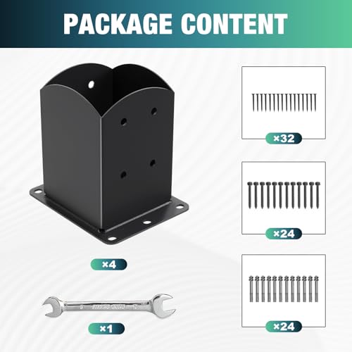 Post Base 4Pcs,4"x4"(Inner Size 3.6"x3.6") Fence Post Brackets - size: 4X4
