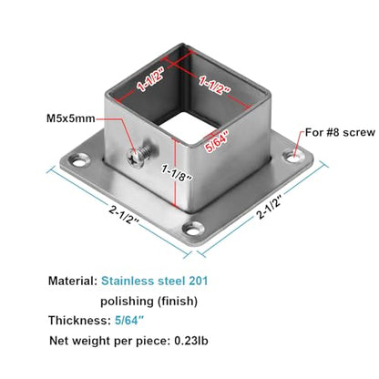 10 PCS 1-1/2" Square Tubing Post Flange Base for Deck Fence