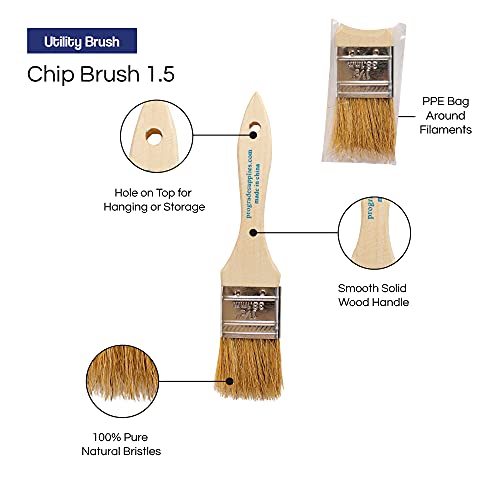 Pro Grade 1.5" Chip Brushes, Disposable Paint Brushes, for Stain, 12 Pack