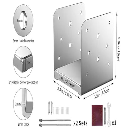 4×4 Post Base Stainless Steel Deck Base Adjustable Post Brackets 2 Pcs Inside Dimensions (3.5×3.5 Inch) for Vertical Wooden Posts Patio Fences Handheld Support Brackets Etc - size: 4×4 Silver