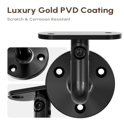 304 Stainless Steel Handrail Brackets for Indoor Stairs, 270° Adjustable Railing Bracket, Heavy Duty Wall Mount for Square & Flat Rail (Black, 4 Pack) - style: Black - 4 Pack