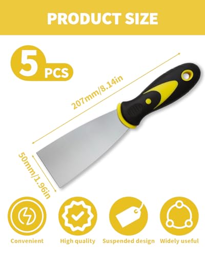 5 PCS Putty Knife, 2 Inch Spackle Knives, Stainless Steel Paint Scraper for Repairing Drywall, Removing Wallpaper, Mud, Plaster Scraping, Applying Putty