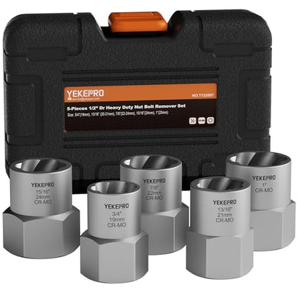 5-Piece Heavy Duty Bolt Extractor Set, 1/2" Drive Impact Lug Nut Remover Tool - size: 5-Piece Heavy Duty Remover