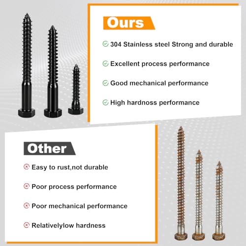 Hex Head Lag Bolts for Wood, 1/2" x 2", Lag Screws 6 PCS - size: 1/2" x 2"