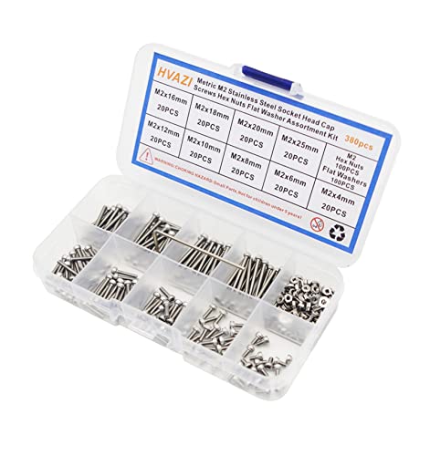 Metric M2 304 Stainless Steel Hex Socket Cap Screw Nut & Washer Kit - size: M2