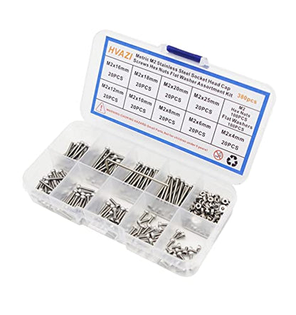 Metric M2 304 Stainless Steel Hex Socket Cap Screw Nut & Washer Kit - size: M2