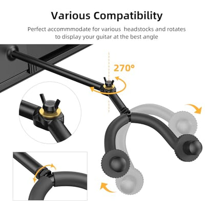 LEKATO Guitar Wall Mount Hagers for Multiple Guitars, 5 Adjustable Hangers Guitar Wall Rack, Fixed Clips, Aluminum Acoustic & Electric Guitars Rack, Bass Holder for Banjo, Mandolin