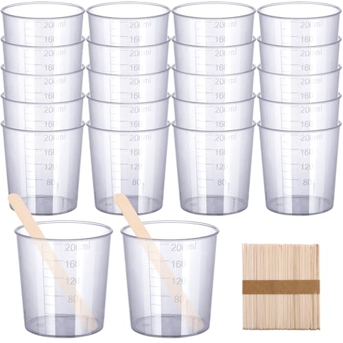 Gartful Resin Mixing Cups and Sticks, 70 Packs Epoxy Measuring Cups Kit - 20PCS 200ml Disposable Graduated Cups, 50PCS Wooden Stir Sticks for Mixing Paint, Stain, Epoxy, Resin - color: Clear cups+wooden stick, size: 200ml