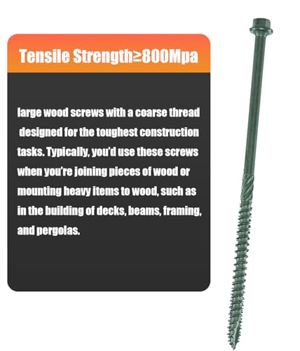 Structural Lag Screws 6 Inch, 50-Pack #14 X 6 Heavy Duty Green Timber Screws, Rust Resistant, Hex Head Outdoor Log/Landscaping Wood Screw, Drive Bit Included - color: Green, size: #14×6"