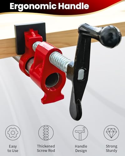 6 Pack 3/4" Pipe Clamps with Pads, Wood Gluing, Cast Iron