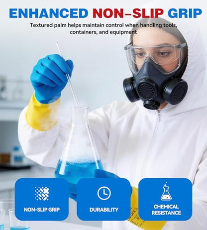 antools 2 Pairs Neoprene and Rubber Blend Heavy-Duty Chemical Gloves, Protective industrial gloves for Resist Acid, Alkali, Hazmat, cleaning, dishwashing, Large - color: Black (Pack of 2), size: Large (9)