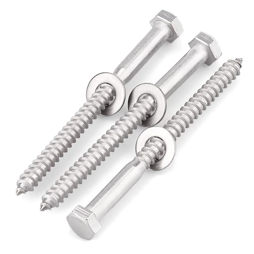 12-Sets 1/4 x 3-1/2" Hex Head Lag Screws & Flat Washers, Heavy Duty Lag Wood Screws, 304 Stainless Steel (18-8), 1/4" Bolt - size: 1/4 x 3-1/2