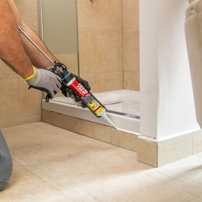 Total Tech, White, 9.8oz Cartridges, Heavy-Duty Construction Adhesive & Sealant Caulk, Flexible, All-Weather, Watertight, UV-Resistant, High Strength, Instant Grab, Ideal for Pools, Bathtubs - color: White