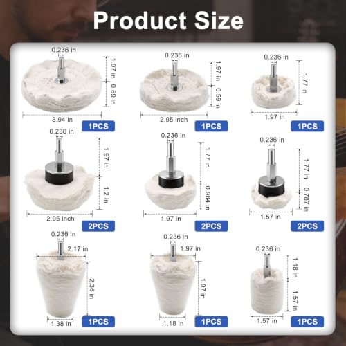 Tnisesm 12Pcs Polishing Pad Buffing Wheel Kit for Metal Aluminum Stainless Steel Chrome Wood Plastic Ceramic Glass Woods Fabric Cotton Machine Jewelry etc - color: white-12PCS