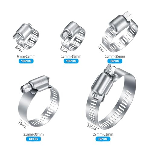 40 Pcs Hose Clamps Stainless Steel, 6-51mm Adjustable Worm Gear Pipe Clamps - size: 40 pcs (1/4'' - 2'')