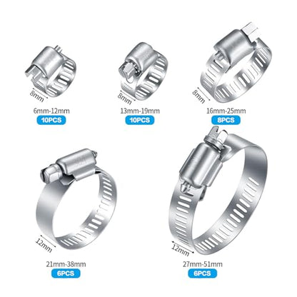 40 Pcs Hose Clamps Stainless Steel, 6-51mm Adjustable Worm Gear Pipe Clamps - size: 40 pcs (1/4'' - 2'')