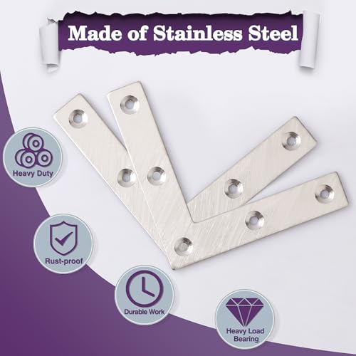 Alise L Flat Brackets for Wood,Corner Bracket Mending Plate,Brushed,10Pack - size: 80x80mm(10Pcs), style: Brushed