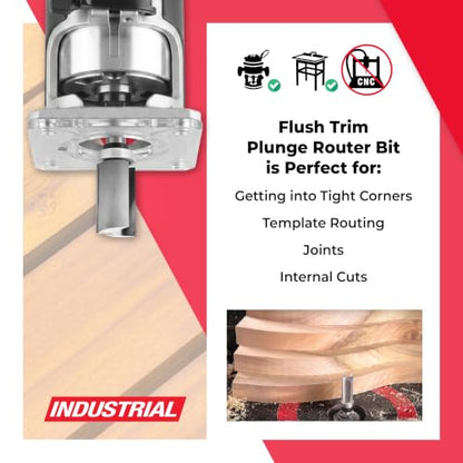 Amana Tool 45467 Carbide Tipped Flush Trim Plunge Template Router Bit 1 Inch Dia x 1-3/4 x 1/2 Shank with Upper Ball Bearing - size: 1" Dia x 1-3/4 x 1/2 Sh