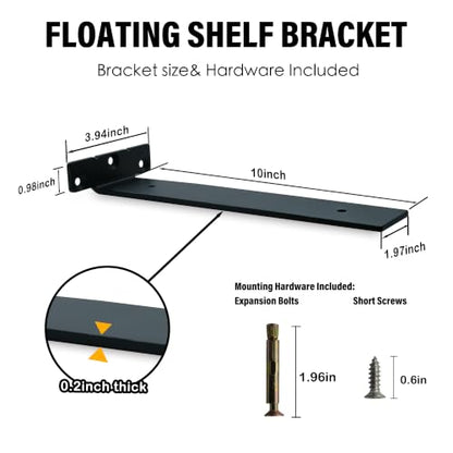 4 Pack Black Floating Shelf Brackets 10 Inch Heavy Duty Wall Shelf Support - size: 4 Pack