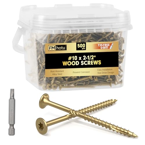 #10 x 2-1/2” Deck Screws, 500Pcs Star Drive Wood Screws - color: Gold, size: 2-1/2 Inch