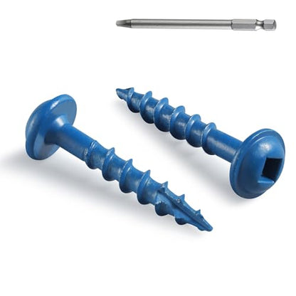 Pocket Hole Screws 1 Inch, 150Pcs, Anti-Rust Blue Coated Pocket Screws #8 x 1, Exterior Wood Screws, Coarse Thread, Washer Head Square Drive, Self-Tapping Tip, with Drive Bit - size: #8 x 1"