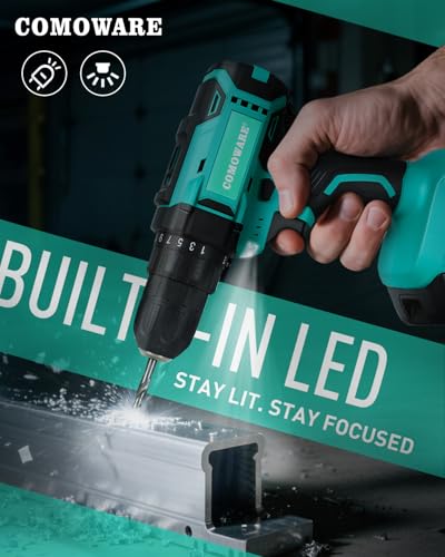 COMOWARE Cordless Drill, Electric Power Drill & Bits Set w/Charger& Battery - color: Green
