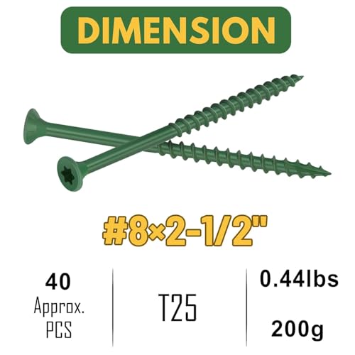 WELLOCKS #8 x 2-1/2 in Green Deck Screws, 0.44 lb Trial Size - size: #8×2-1/2", style: Trial size 0.44LBS